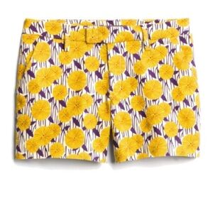 Level 99 Cindie Shorts Floral Leaf Print Yellow Purple Linen Women's Size 31
